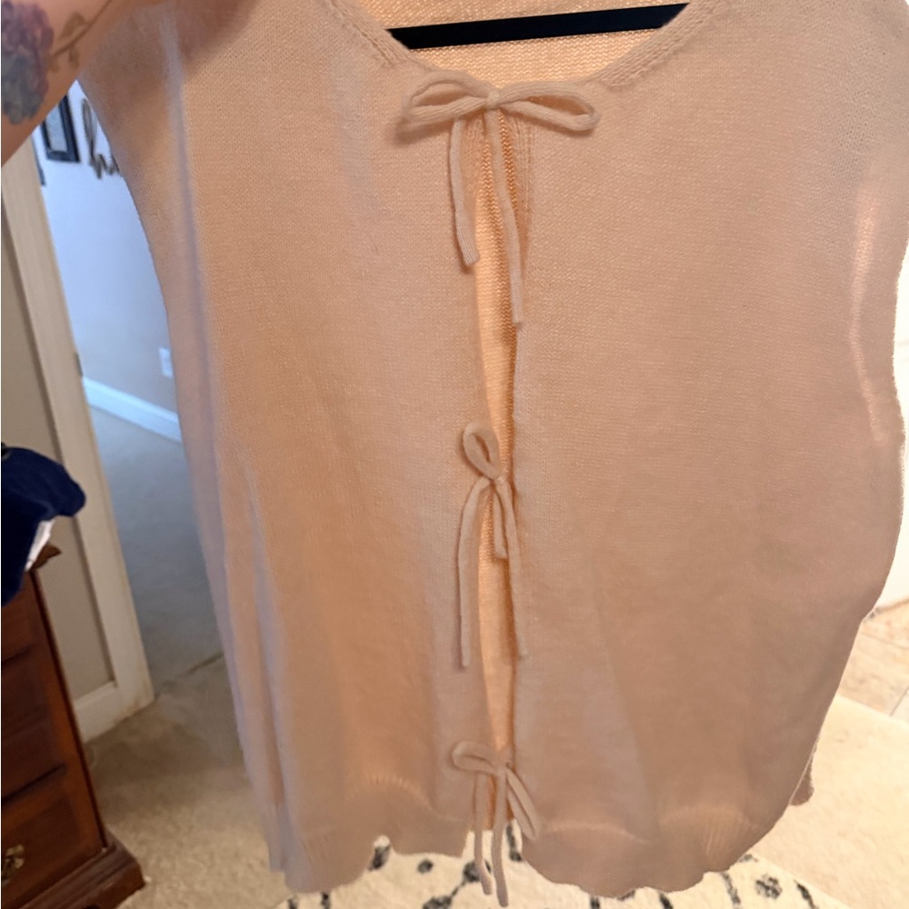 Light Beige Knit Tie-Front Sweater Top